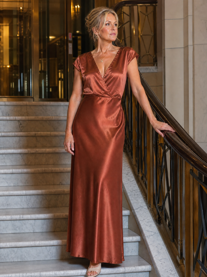 Elly | Maxi Jurk met Wikkellijf en Korte Mouwen