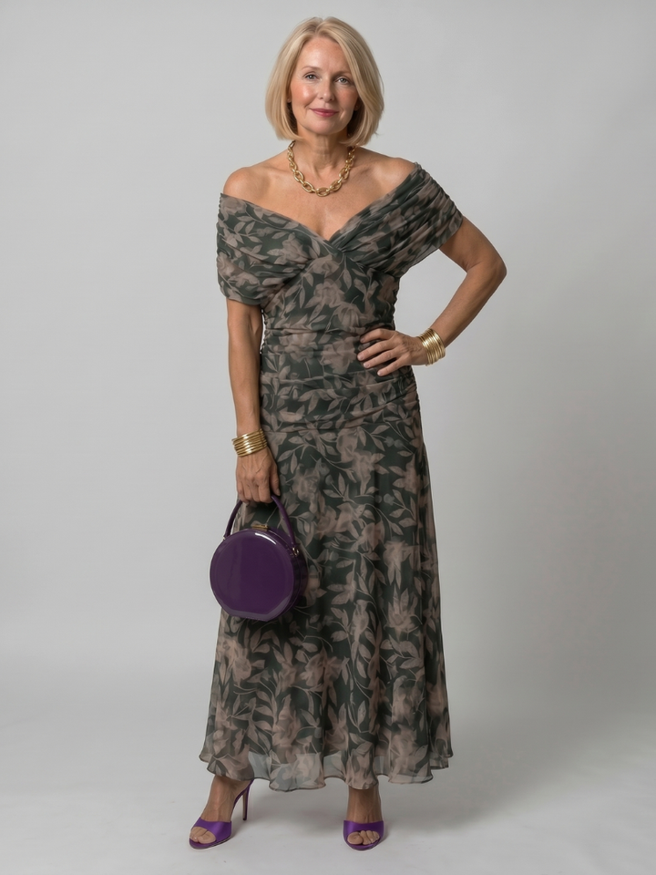Corrie | Off-Shoulder Flow Midi Jurk