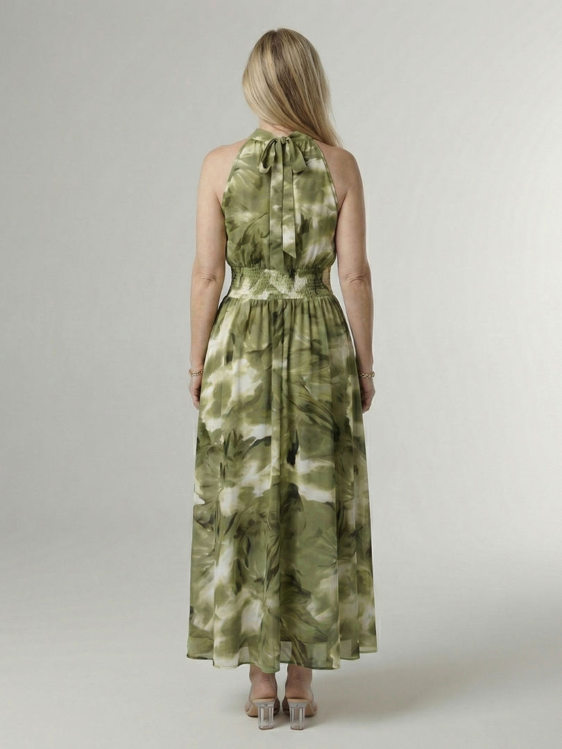 Tineke | Geplooide Halter Midi Jurk