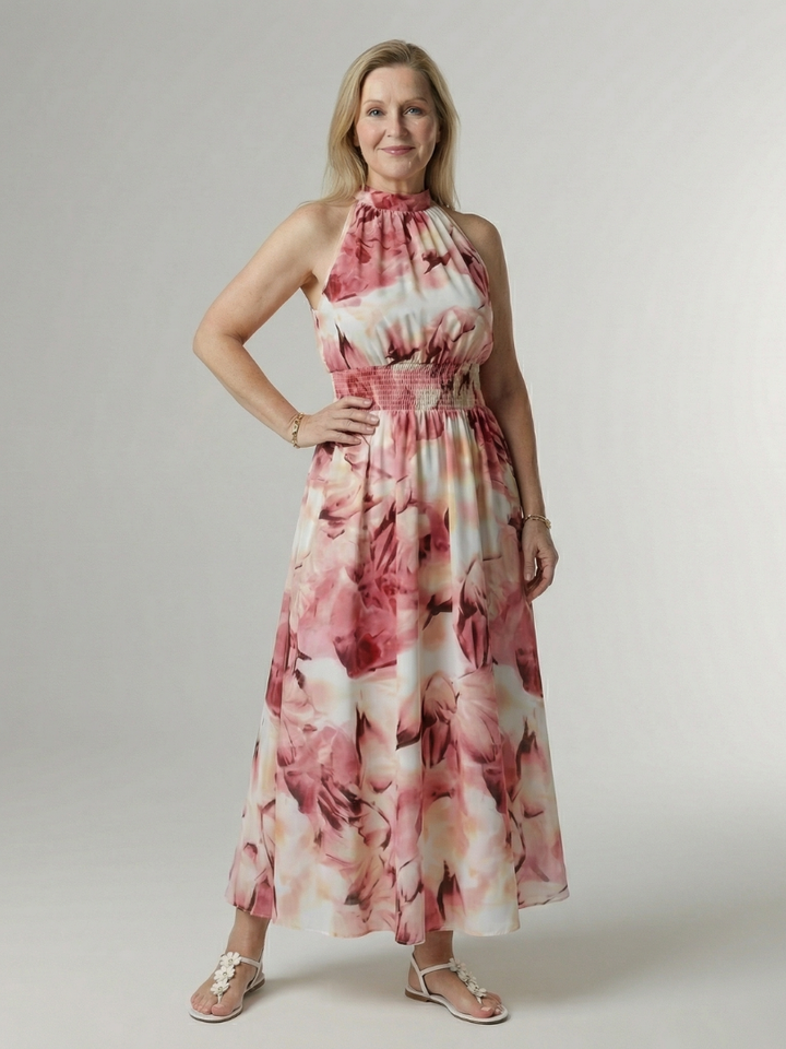 Tineke | Geplooide Halter Midi Jurk