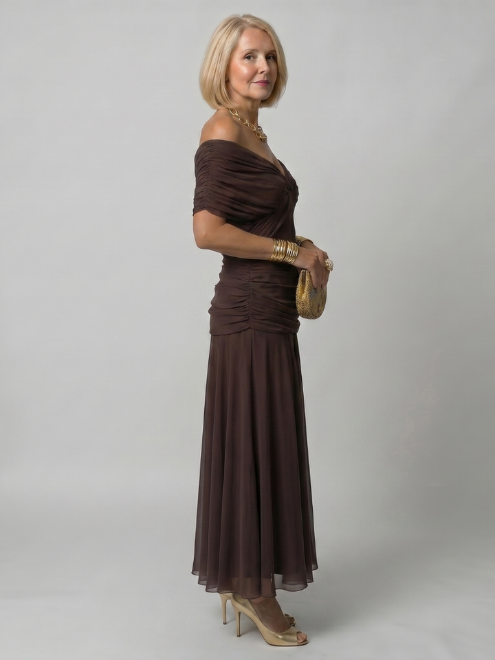 Corrie | Off-Shoulder Flow Midi Jurk