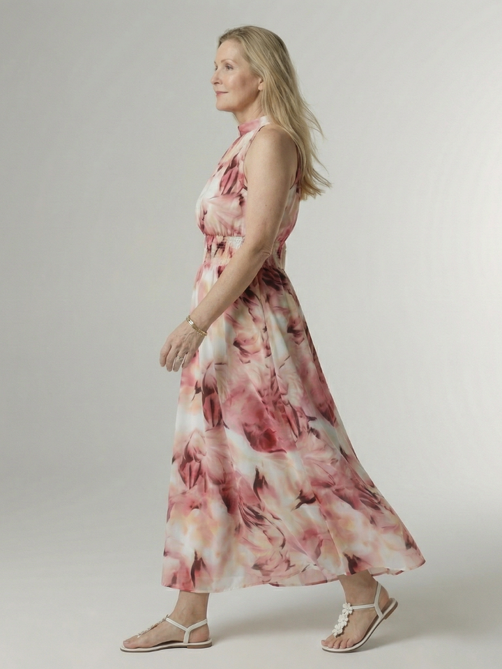 Tineke | Geplooide Halter Midi Jurk