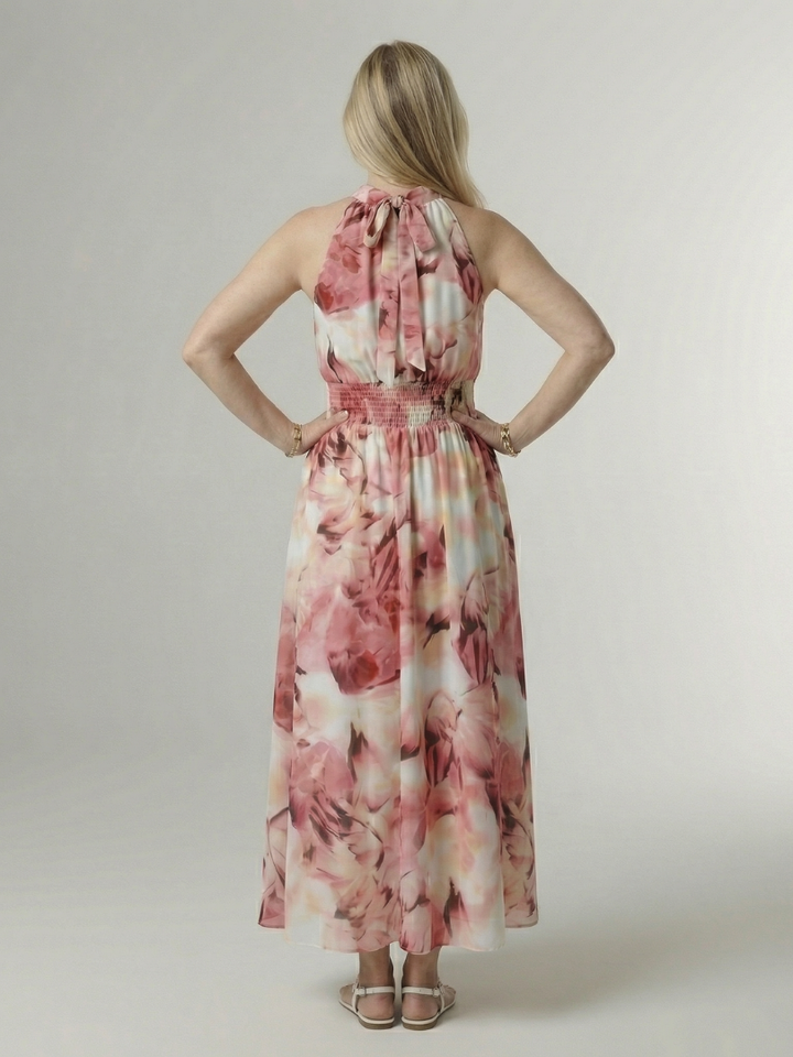 Tineke | Geplooide Halter Midi Jurk