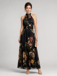 Riet | Halter Bloemen Midi Jurk