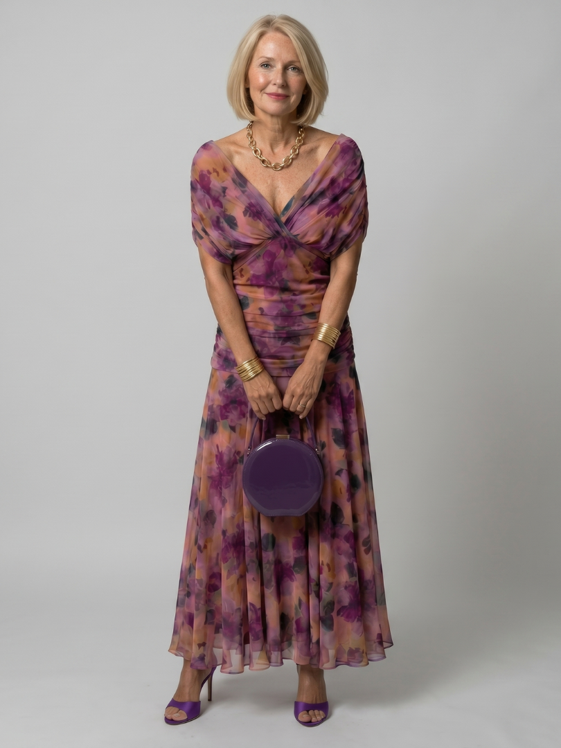 Calen Off-Shoulder Flow Midi Jurk lila