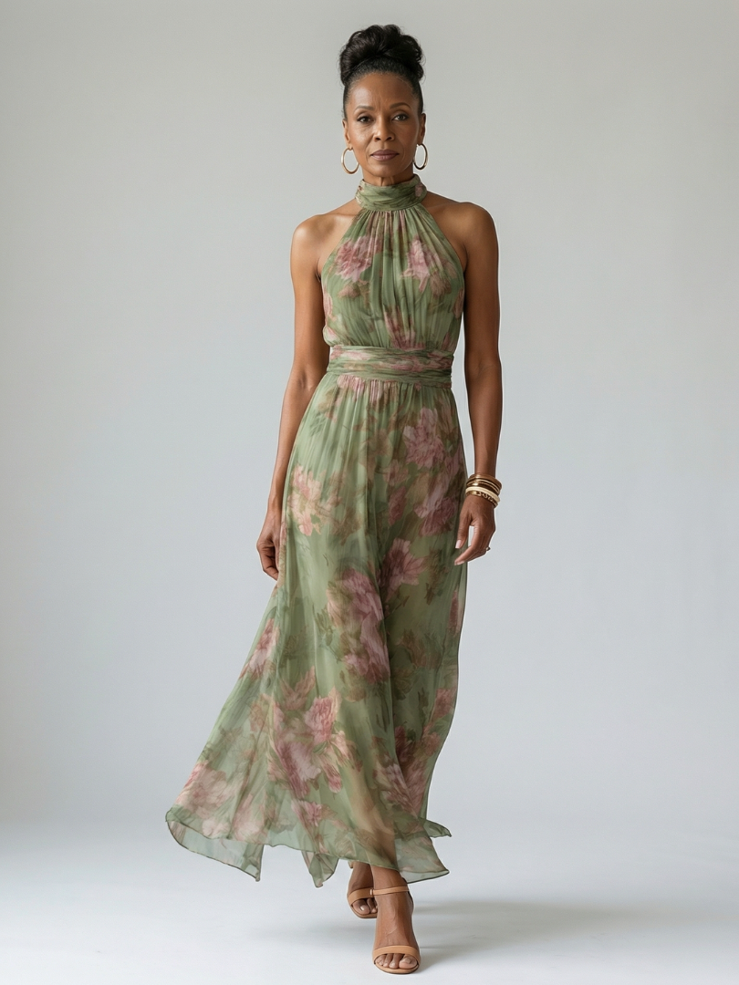 Annemiek | Geplooide Halter Midi Jurk