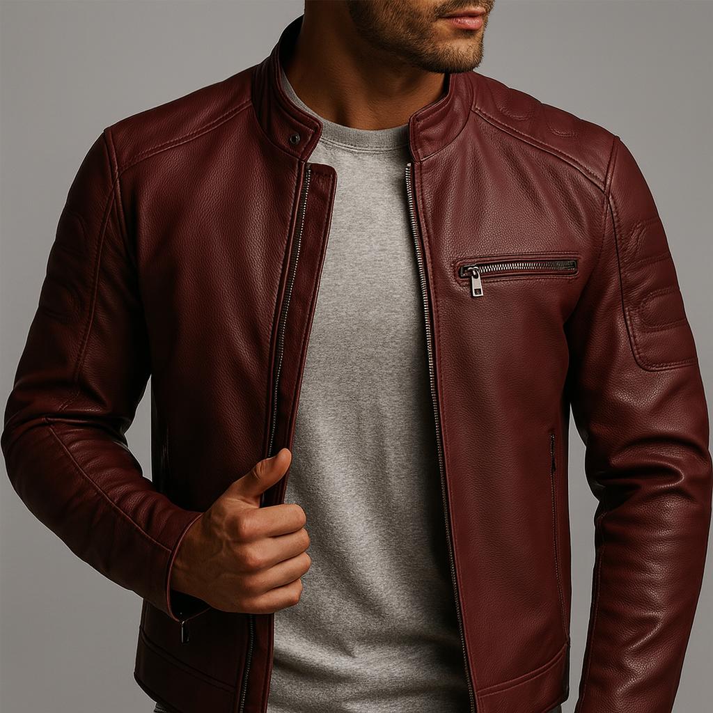 Thea leren jas bordeaux detail