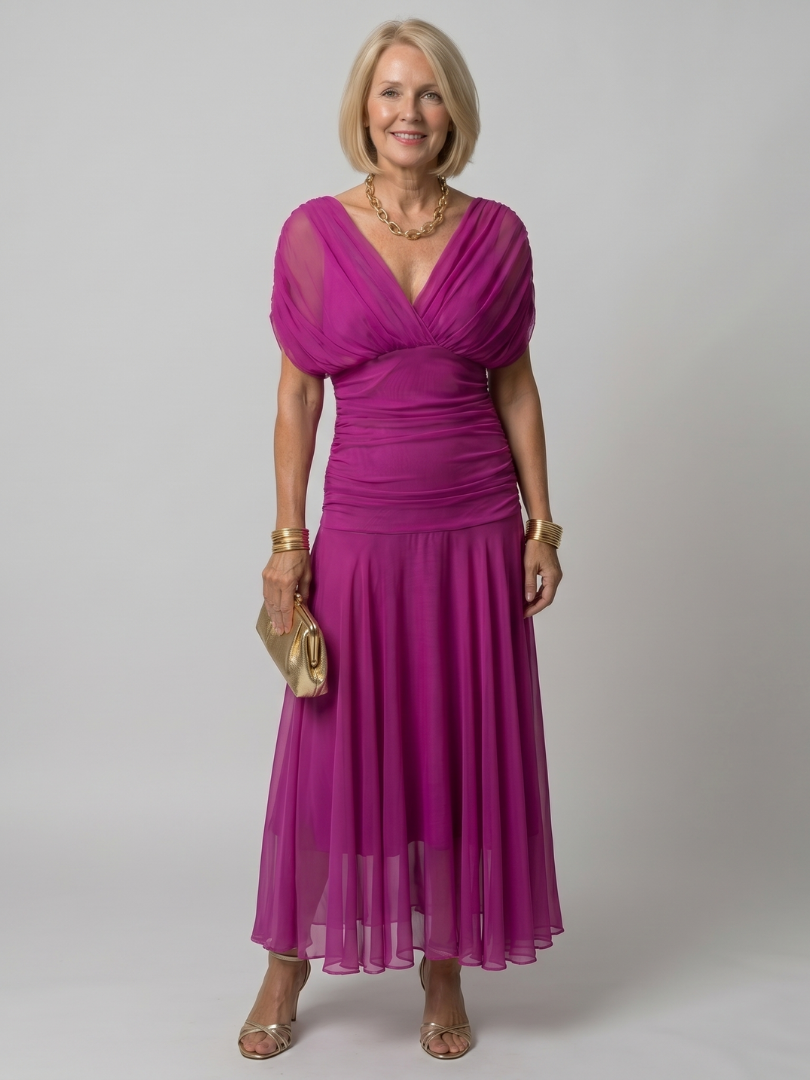 Corrie | Off-Shoulder Flow Midi Jurk
