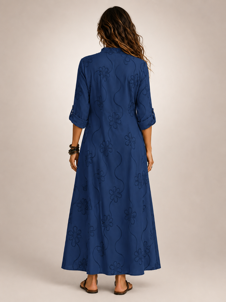 Fiene bloemen zomerjurk marineblauw zij