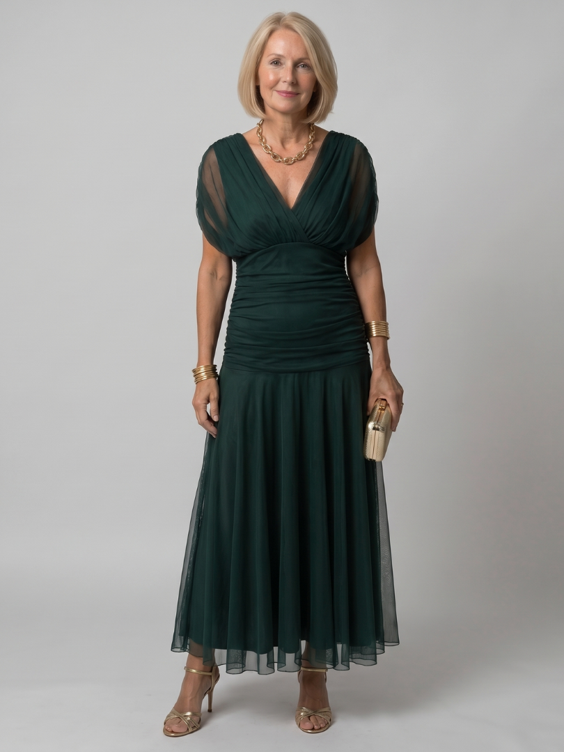 Calen Off-Shoulder Flow Midi Jurk groen