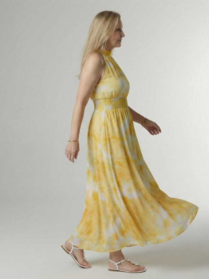 Tineke | Geplooide Halter Midi Jurk