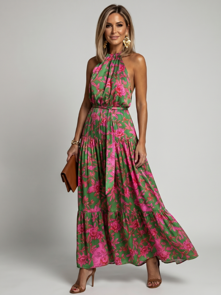Ans | Gedrapeerde Halter Midi Jurk