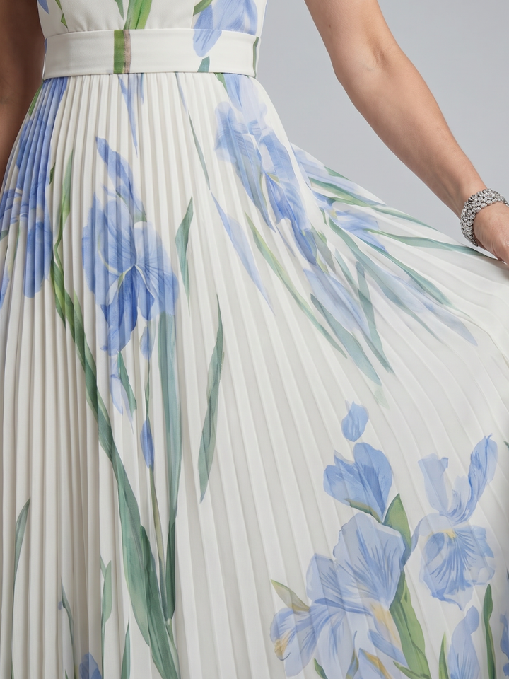 Inge | Mouwloze Bloemen Midi Jurk met Vierkante Hals