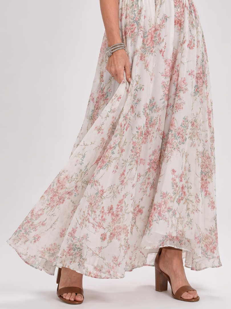 Henny | Midi Jurk met Bloemenprint en Vloeiende Rok