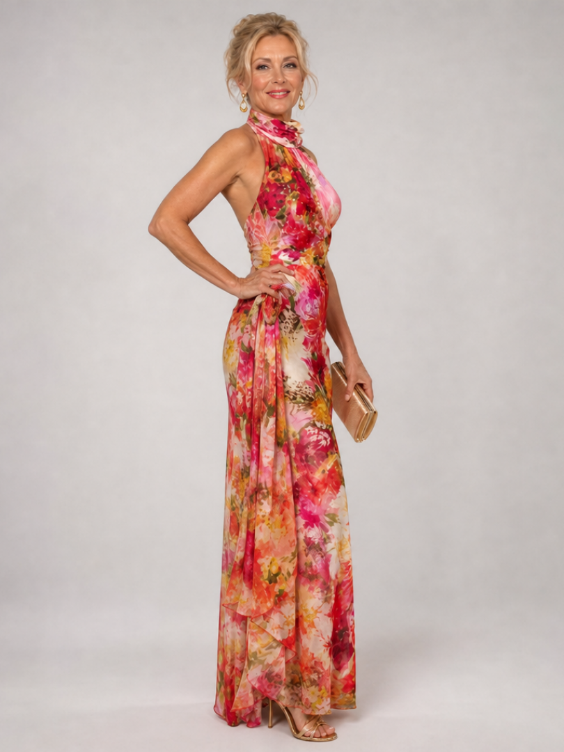 Nel | Halter Bloemen Maxi Jurk