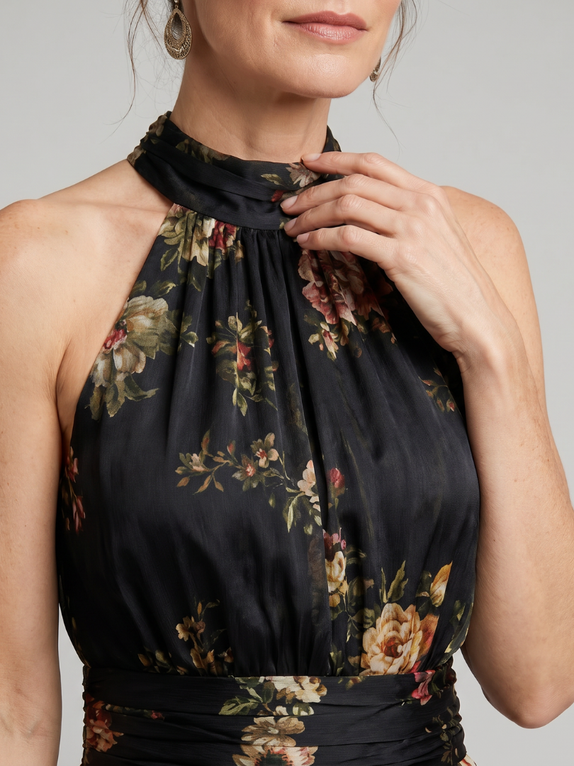 Riet | Halter Bloemen Midi Jurk