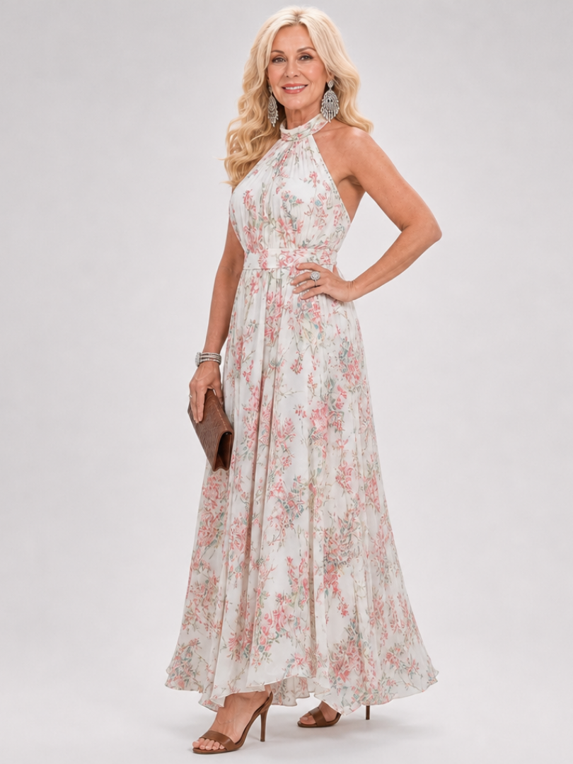 Henny | Midi Jurk met Bloemenprint en Vloeiende Rok