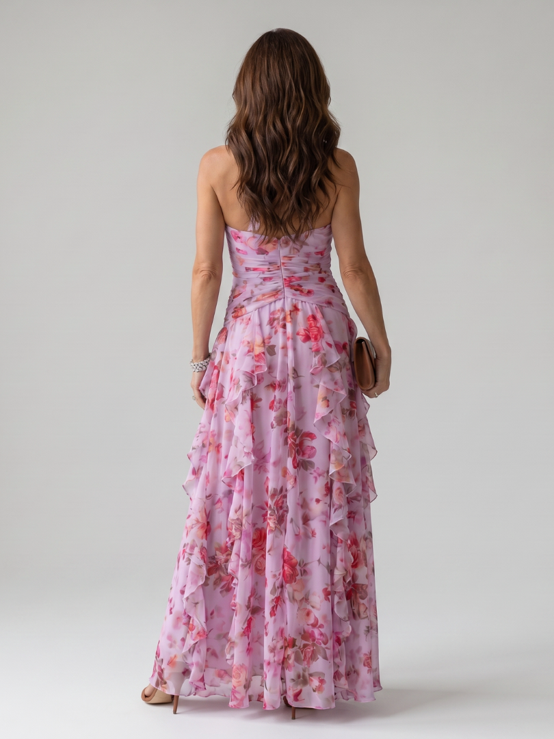 Erna | Halter Bloemen Maxi Jurk met Gerimde Top