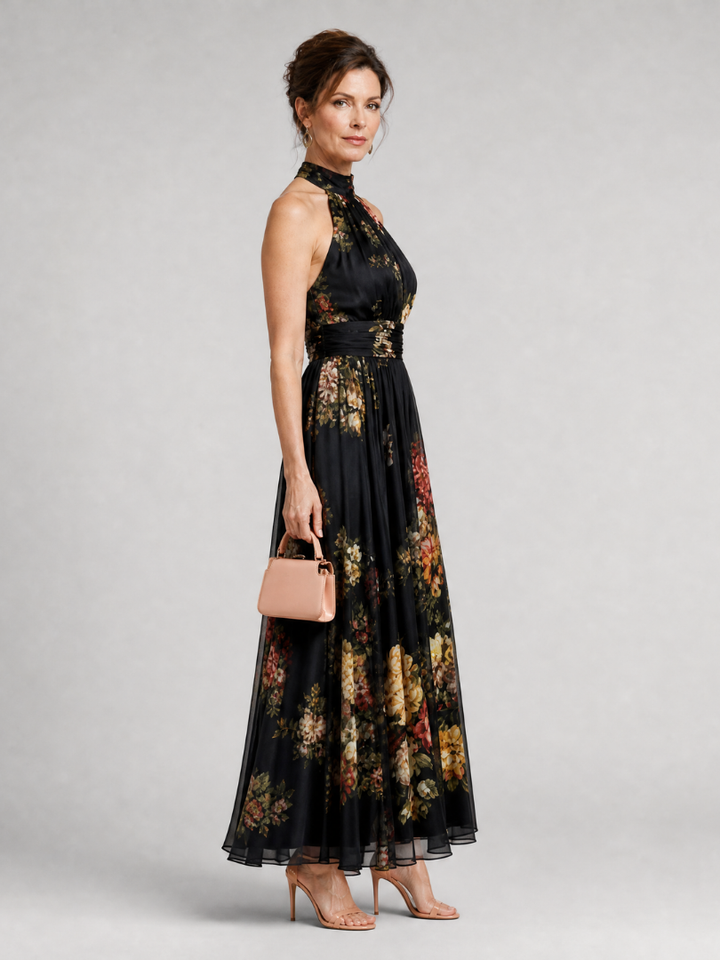 Riet | Halter Bloemen Midi Jurk
