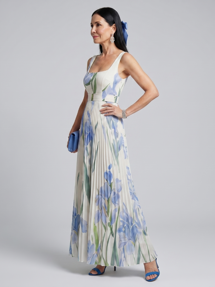 Inge | Mouwloze Bloemen Midi Jurk met Vierkante Hals