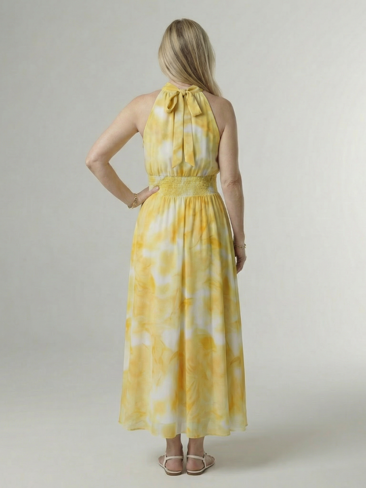 Tineke | Geplooide Halter Midi Jurk