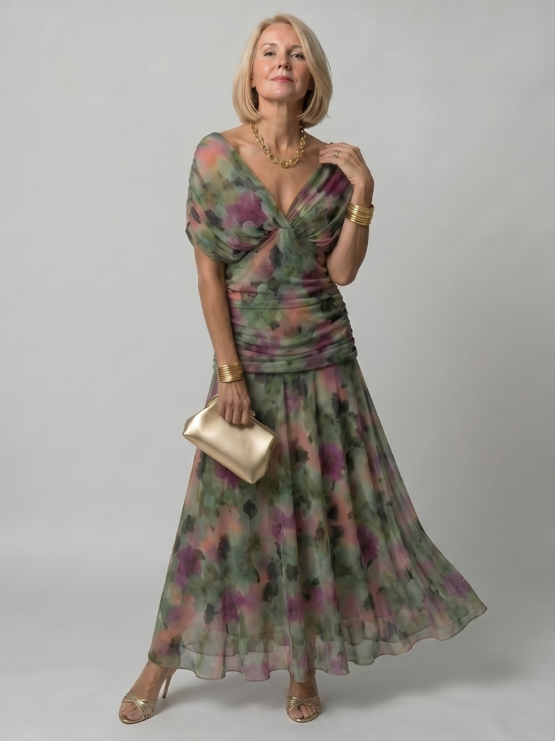Calen Off-Shoulder Flow Midi Jurk donkergroen