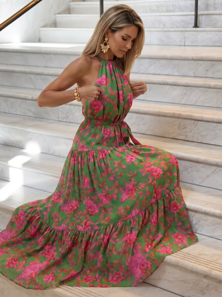 Ans | Gedrapeerde Halter Midi Jurk