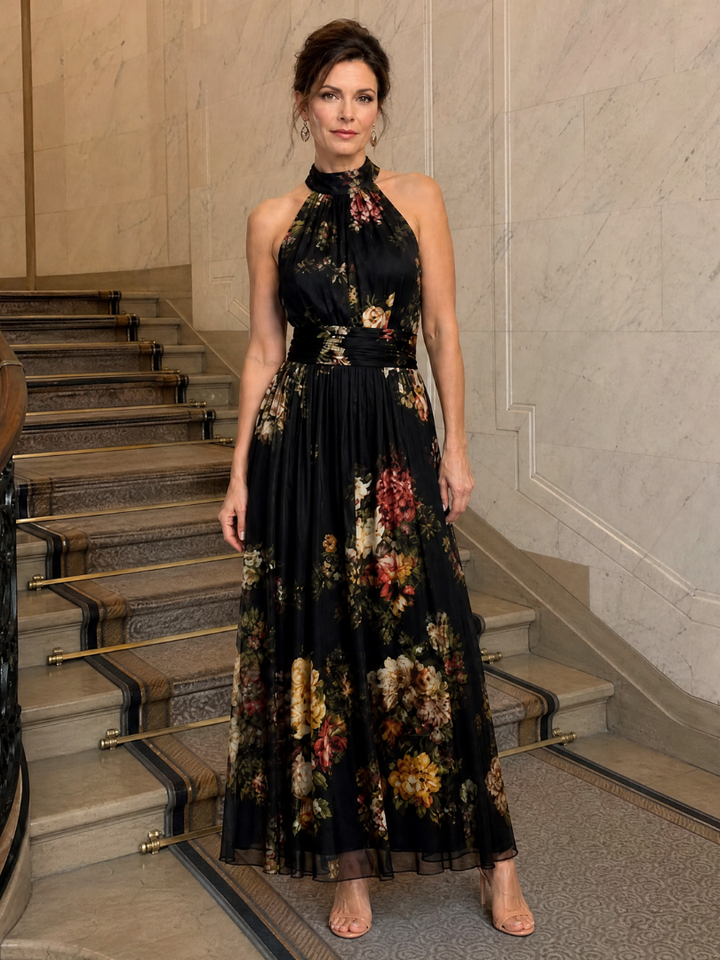Riet | Halter Bloemen Midi Jurk