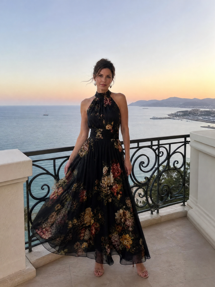 Riet | Halter Bloemen Midi Jurk