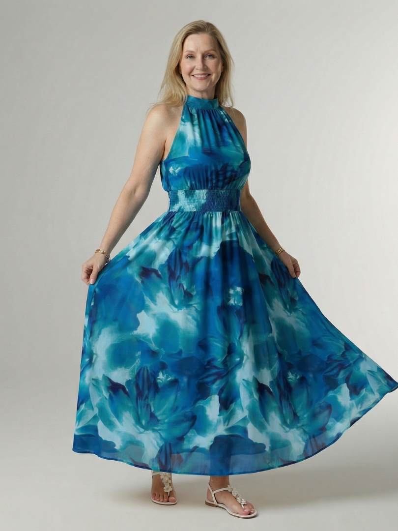 Tineke | Geplooide Halter Midi Jurk