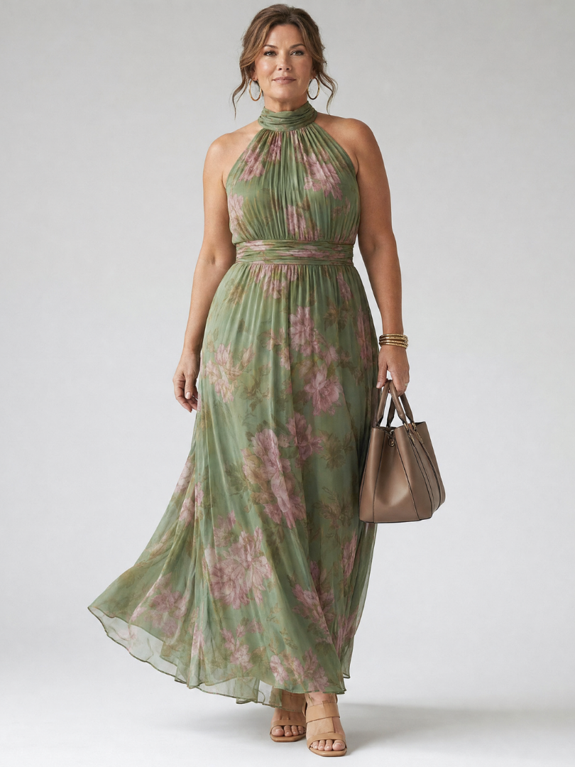 Annemiek | Geplooide Halter Midi Jurk