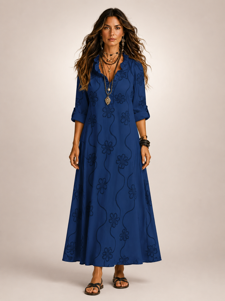 Fiene bloemen zomerjurk marineblauw