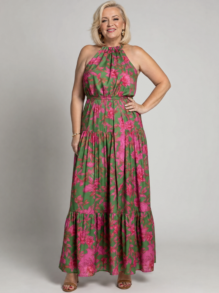 Ans | Gedrapeerde Halter Midi Jurk
