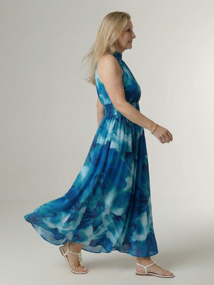 Tineke | Geplooide Halter Midi Jurk