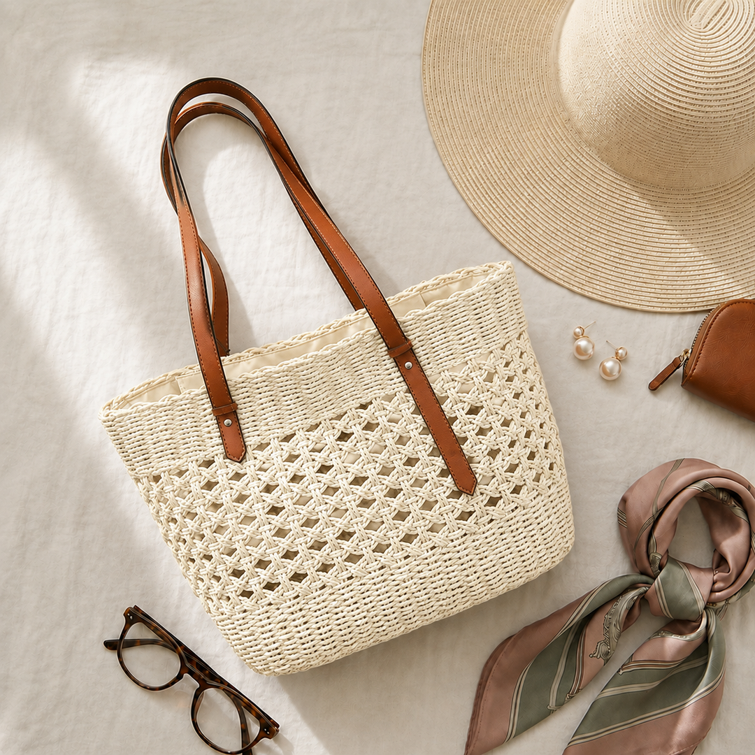 Vera gevlochten tas beige