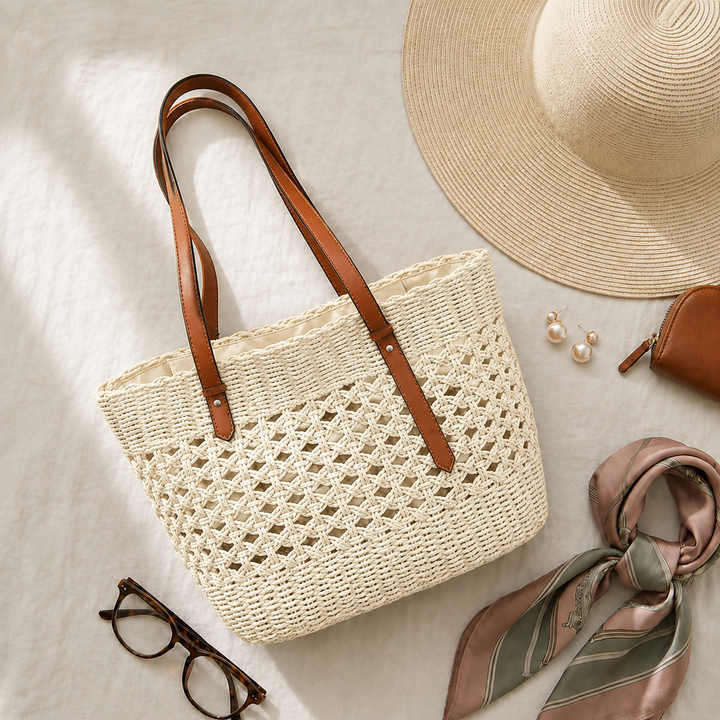 Vera gevlochten tas beige