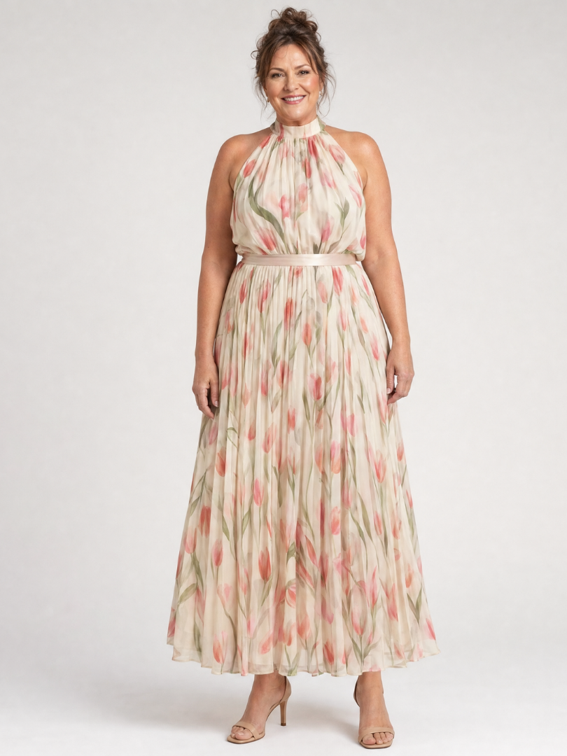 Mieke | Halter Bloemen Midi Jurk