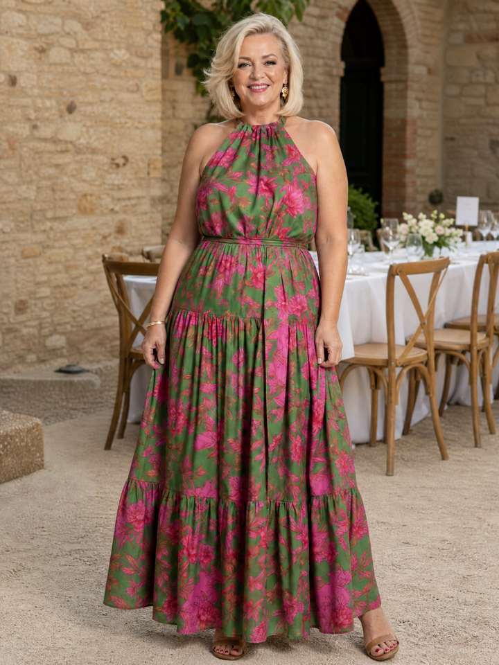 Ans | Gedrapeerde Halter Midi Jurk