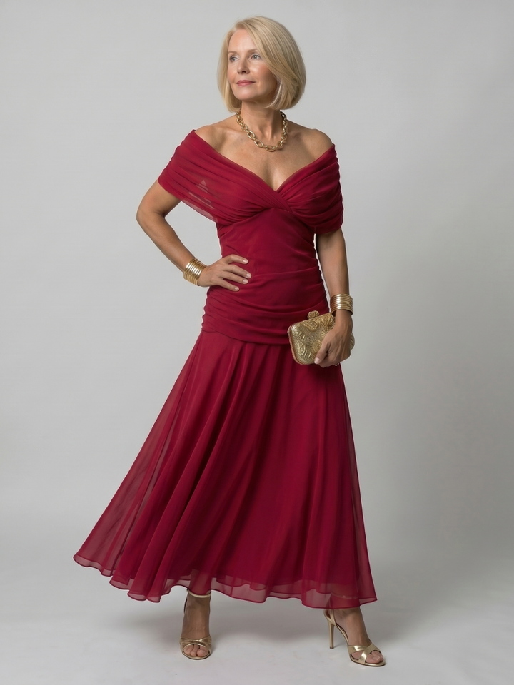 Corrie | Off-Shoulder Flow Midi Jurk