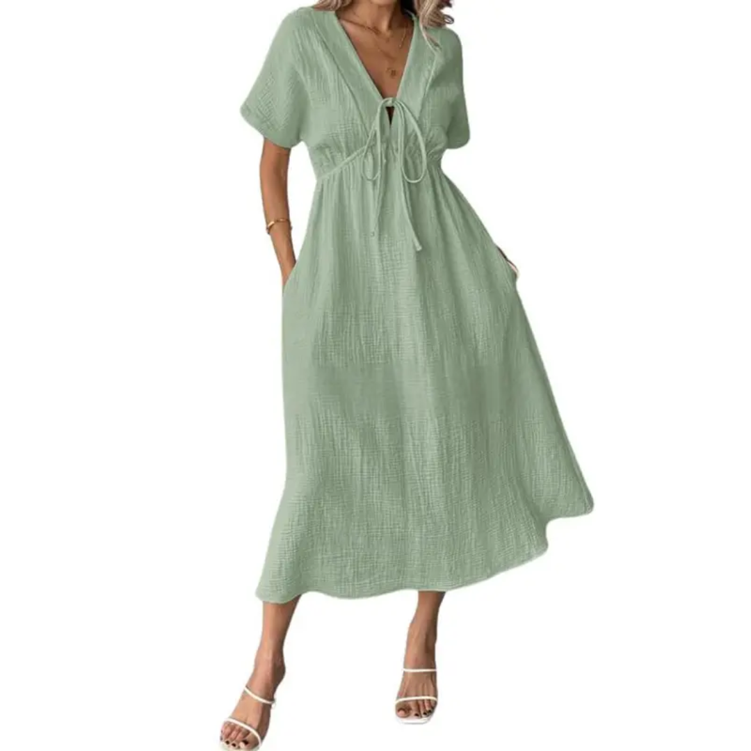 Sofie V-Hals Maxi Jurk legergroen