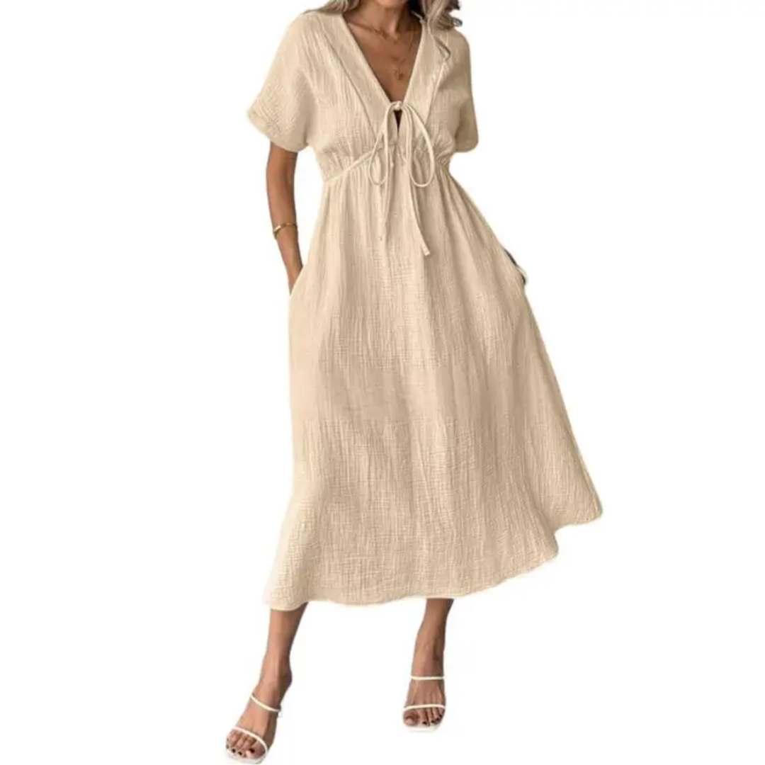 Sofie V-Hals Maxi Jurk beige