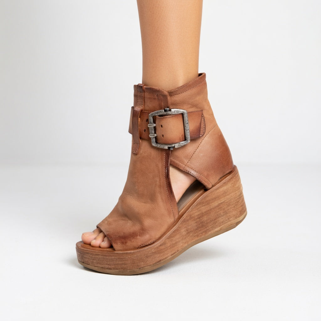Cleó Gesp Sleehak Sandalen - Bruin