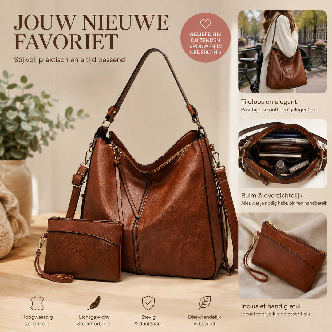Luxe Leren Anti-Diefstal Schoudertas + Gratis Portemonnee