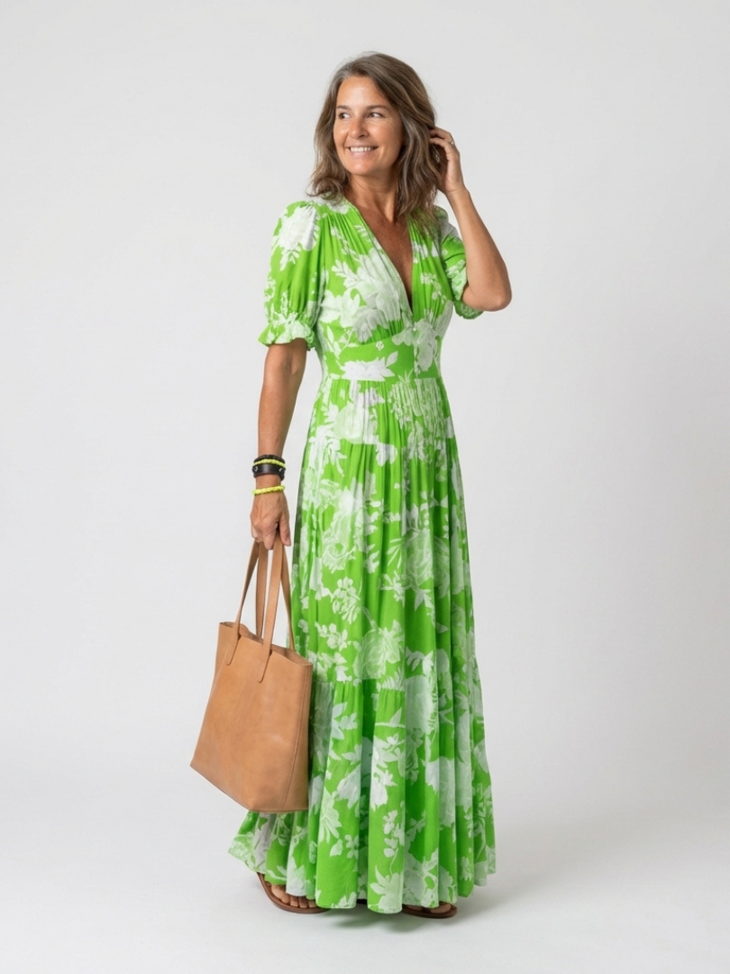 Irene V-Hals Maxi Jurk groen