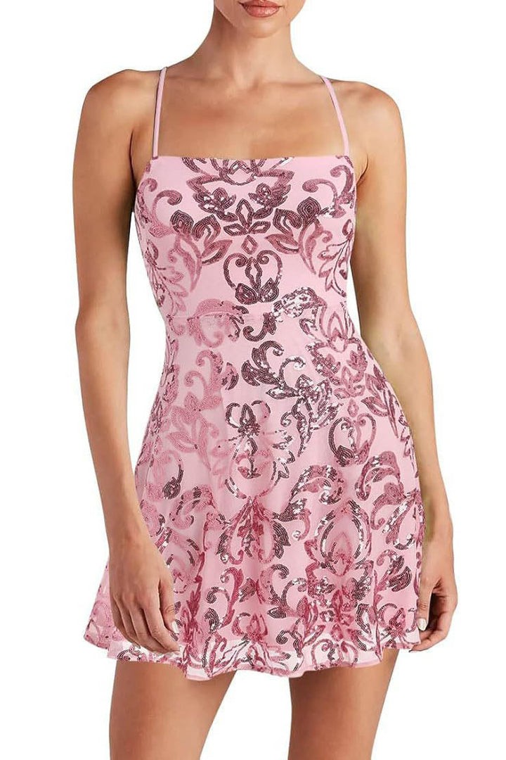 Mila Pailletten Mini Jurk - Roze