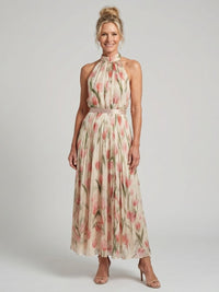 Mieke | Halter Bloemen Midi Jurk