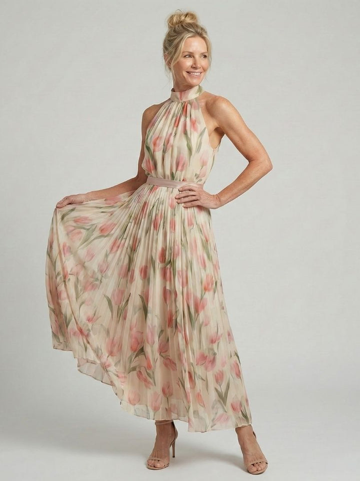 Mieke | Halter Bloemen Midi Jurk