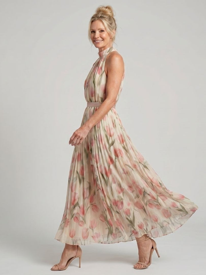Mieke | Halter Bloemen Midi Jurk