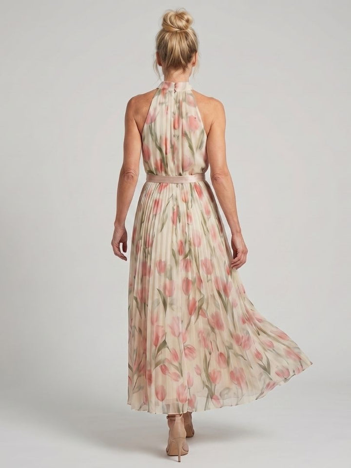 Mieke | Halter Bloemen Midi Jurk