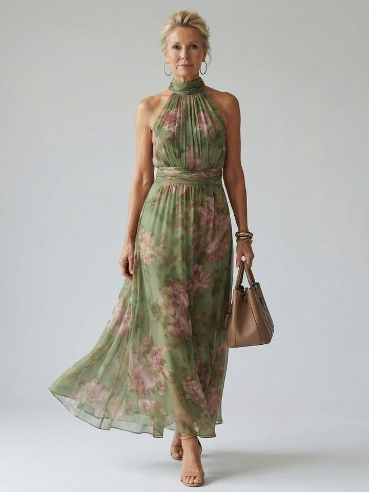 Mirelle Geplooide Halter Midi Jurk